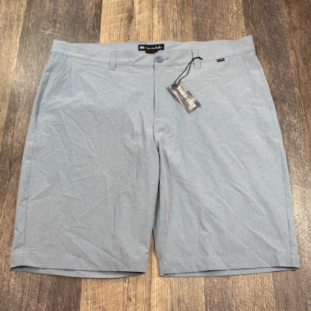 Travis Mathew Performance Chino Shorts Men 40 Light Blue Stretch Golf 10" Inseam